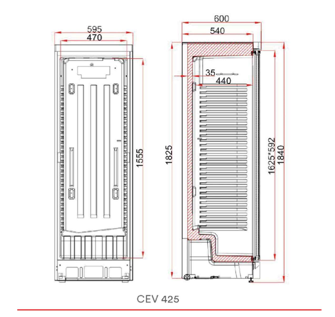 Armario Refrigerado con Puerta de Cristal medidas